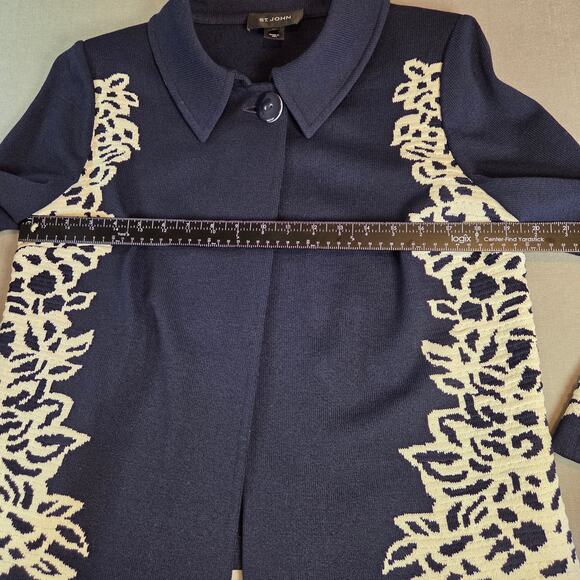 St. John Collection Sweater Blazer Women’s 10 Navy White Knit Jacket USA Made - Picture 9 of 13